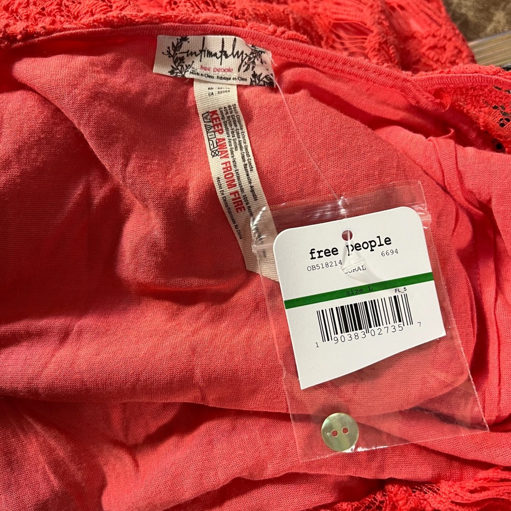 Free People Lace Sheath Dress Women Large Coral Open Back Sleeveless Boho NEW - Picture 2 of 8